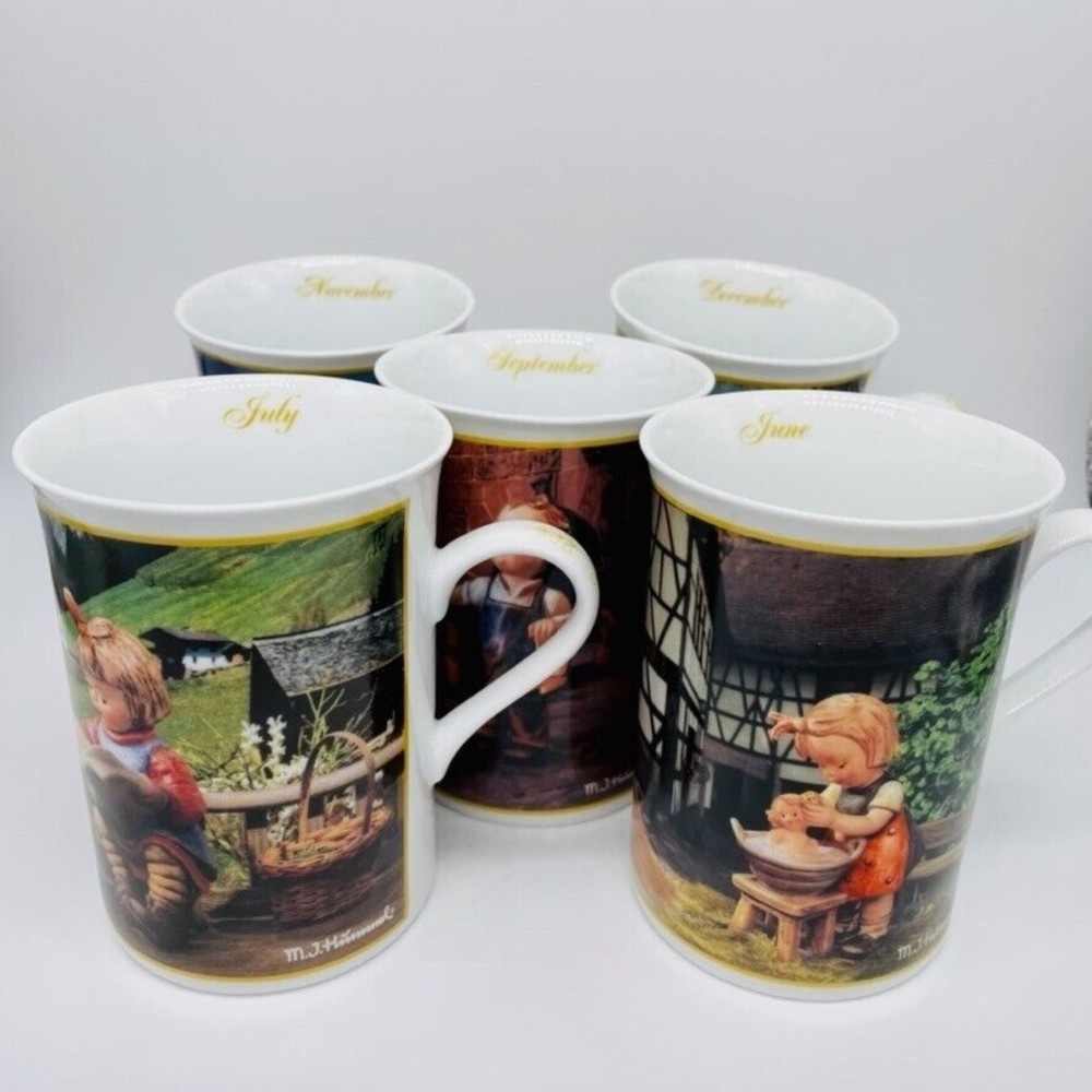 Set Of 5 Danbury Mint Hummel Collector Month Mugs Tea Cups Fine Porcelain Mint